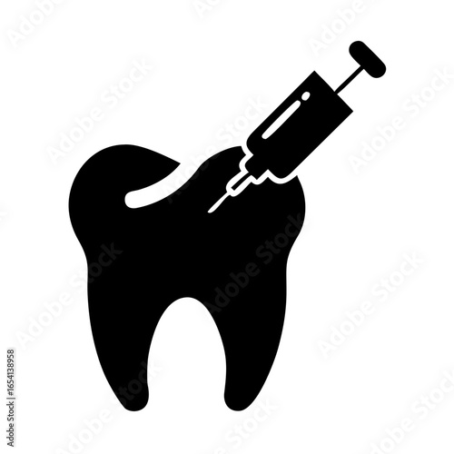 Tooth with Syringe Injection Glyph Icon for Dental Anesthesia