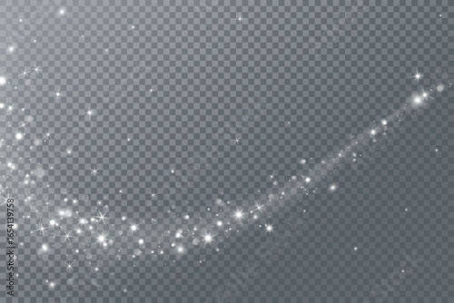 White glitter wave with sparkling lights, snow dust, and frosty glow. Winter wind effect for Christmas designs, festive overlays, celebration banners. Remove transparent background in vector file.