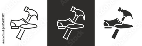 flat and linear set icons, men's classic shoe service, shoe repair icon, footwear, simple symbols on white and black background - editable stroke vector illustration