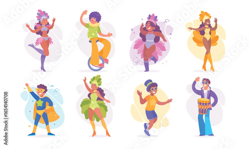 Vibrant and Dynamic Dance Characters in Colorful Costumes with Unique Poses and Expressions