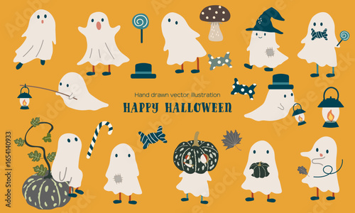かわいいハロウィンのお化けたちのイラスト素材セット