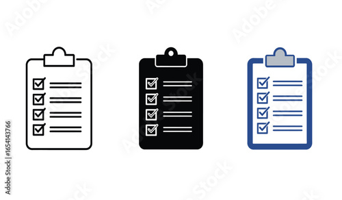 Checklist Icon Set with Clipboard and Check Marks for Task Management To Do Lists and Project Tracking in Business and Personal Planning