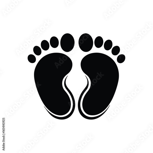 Baby footprints vector in black on white background.