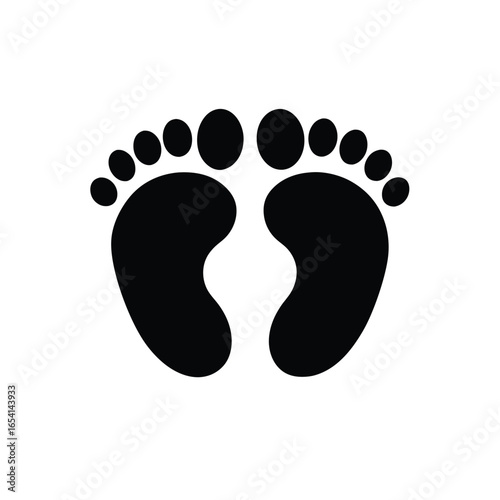 Baby footprints vector in black on white background.