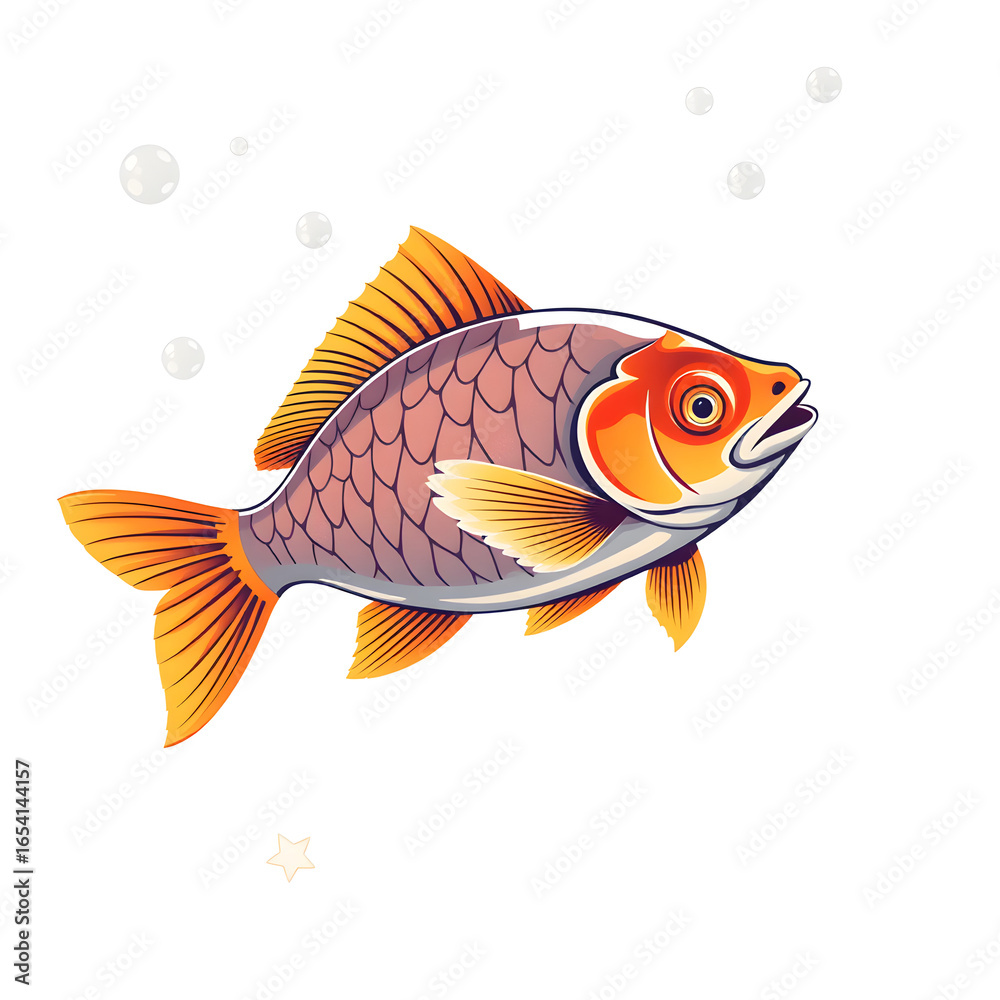 Fototapeta premium A cartoon fish is swimming in the water with bubbles