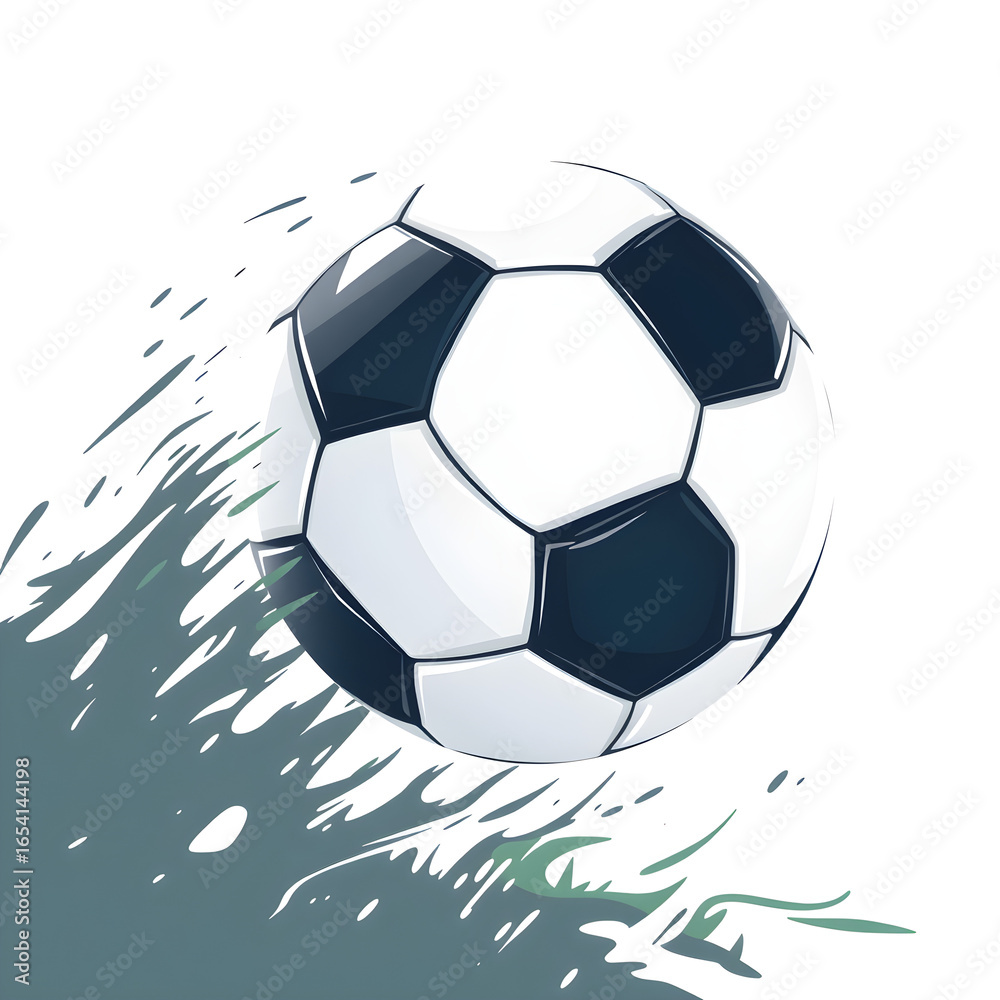Fototapeta premium A soccer ball is shown in mid-air, with its black and white pattern visible