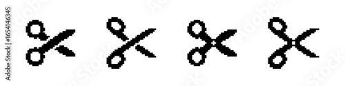 Scissors pixel icons set. Cutting symbol. Pixel art.
