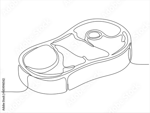 Grilled steak continuous one line drawing. Raw meat steak.