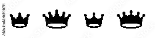 Crown pixel icons set. Royal crown symbol collection. Pixel art.