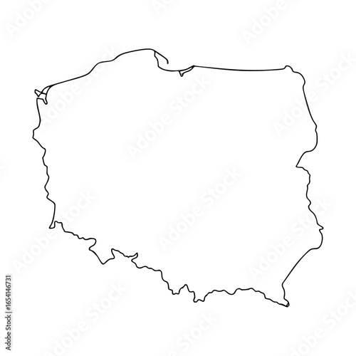 Vector line art outline map of Poland, minimal continuous line drawing showing country borders and shape