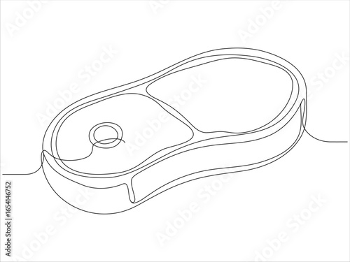 Grilled steak continuous one line drawing. Raw meat steak.