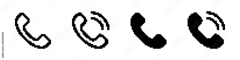 Fototapeta premium Phone pixel icons set. Telephone call, contact us symbol collection. Pixel art.