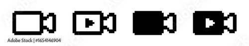 Video camera pixel icons set. Movie symbol collection. Pixel art.