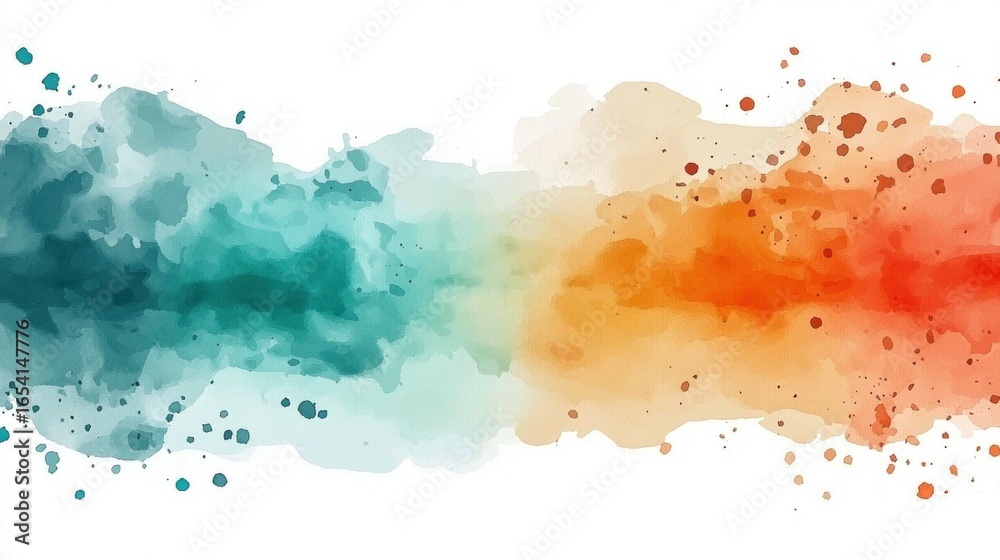 Obraz premium Abstract watercolor splashes of teal and orange