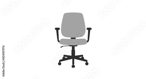 A gray office chair with armrests and a black wheeled base