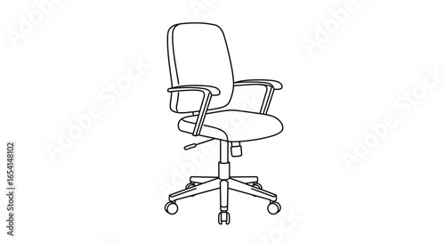 A line drawing depicts an office chair with a back armrests seat and wheeled base