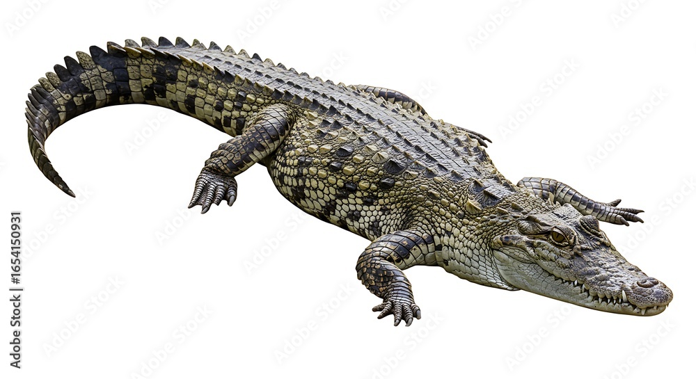 Naklejka premium Detailed Closeup of a Nile Crocodile Isolated on White Background