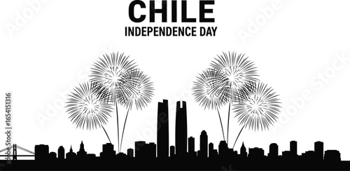 Chile independence day celebration with fireworks over the city skyline vector graphic design for national holiday and festive event