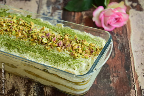 Homemade matcha pistachio tiramisu 