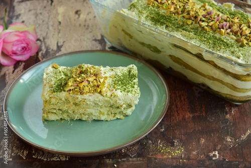 Homemade matcha pistachio tiramisu 
