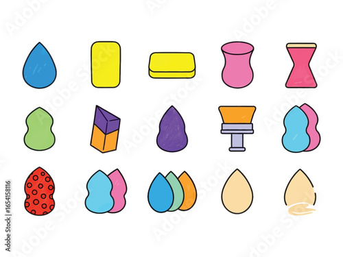 Cosmetic Applicator Collection: A vibrant array of makeup sponges and applicators, each distinct in shape and hue. A visual symphony of cosmetic tools, inviting creativity and precision. 