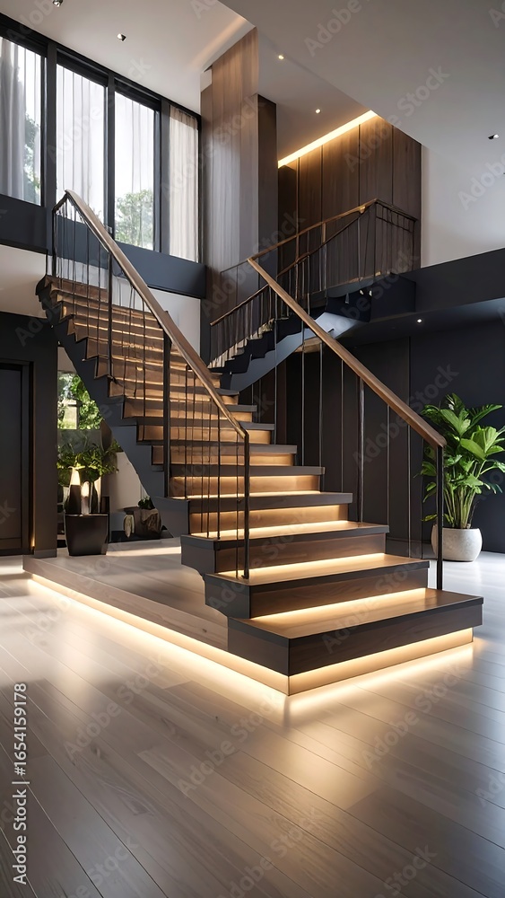 Obraz premium Modern staircase in a spacious home
