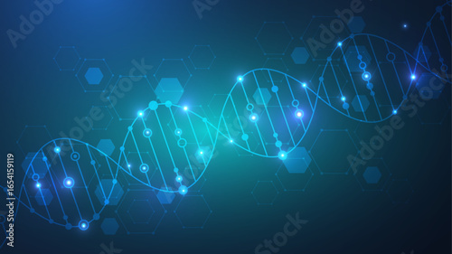 Structure molecule and communication. Dna, atom, neurons. Scientific concept for your design. Connected lines with dots. Medical, technology, chemistry, science background. Vector illustration