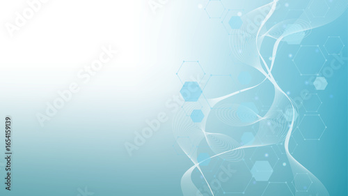 Health care or medical abstract background with hexagons, lines and dots. Scientific innovation banner template concept. Biology and pharmaceutical technology background. Vector illustration.