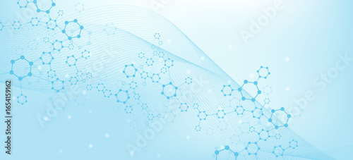 Health care or medical abstract background with hexagons, lines and dots. Scientific innovation banner template concept. Biology and pharmaceutical technology background. Vector illustration.