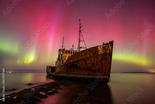 Wallpaper Mural old ship in the sea with aurora borealis  Torontodigital.ca