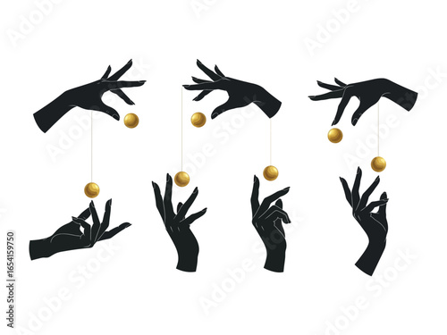 Golden Sphere in Hands: A sophisticated collection of hands meticulously suspended a golden sphere, creating a sense of wonder and elegance.