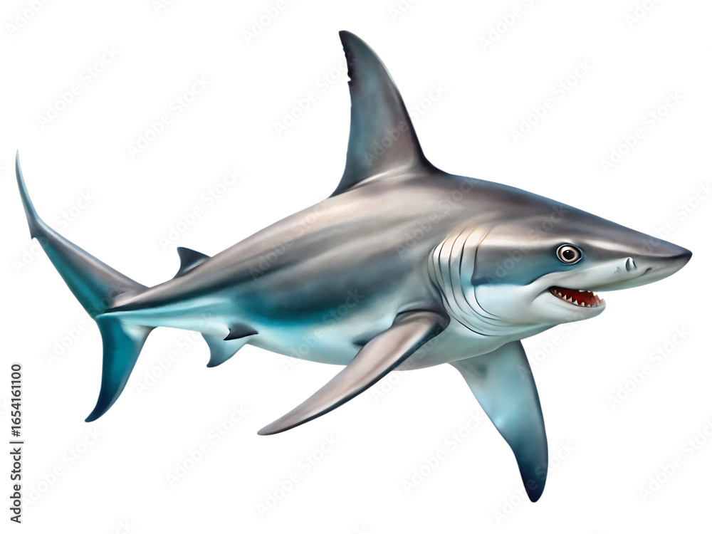 Fototapeta premium Hammerhead shark isolated on white background ,PNG.AI Generated.