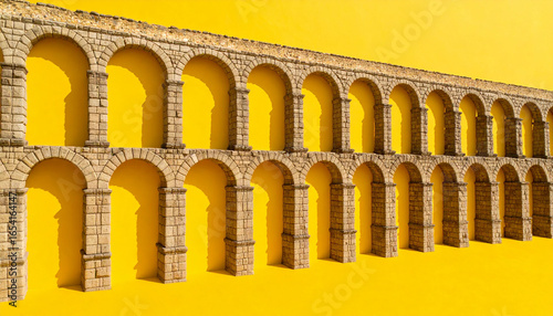 Ancient Roman Aqueduct Under Clear Blue