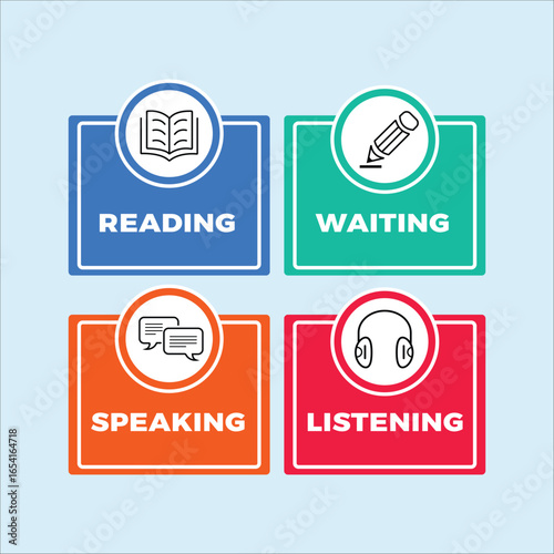 language learning  infographic reading writing speaking and listening 