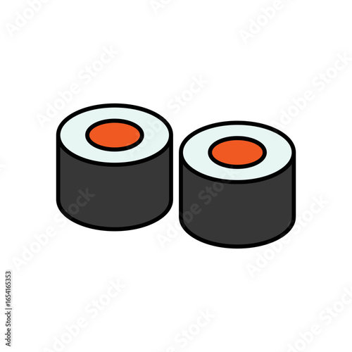 Sushi Roll Lineal Color Icon: Japanese Food and Dinner Meal