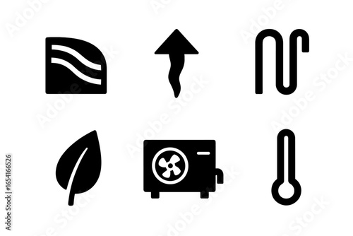 White fan icon on dark gradient background, blurred elements, cooling and ventilation technology, digital interfaces