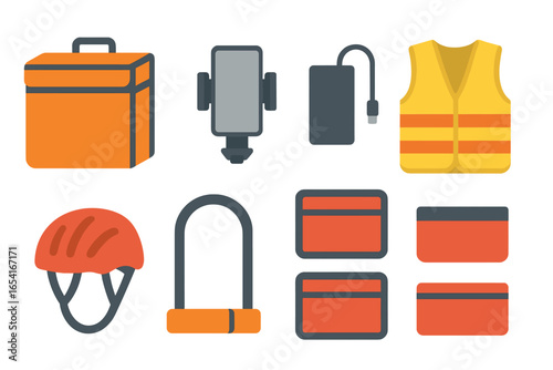 Cycling and Delivery Gear: Helmet, Lock, Insulated Bag, Phone Holder, Power Bank, Safety Vest