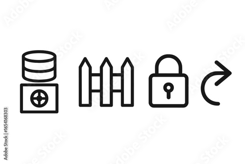 Conceptual icons for data security, privacy, and access control with refresh symbol on dark background