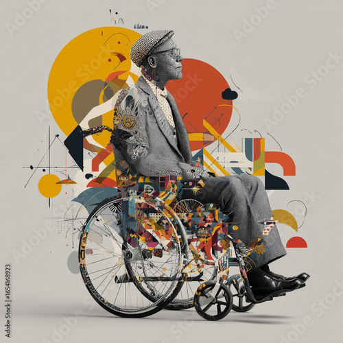 Inclusività body positivity, disabilità, sedia a rotelle, inclusione, accessibilità, anziano, terza età, uomo, ritratto, profilo laterale, dignità, resilienza, empowerment, mobilità ridotta, assistenz