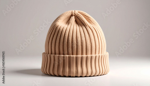 Textured Light Brown Knitted Beanie