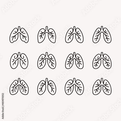 hand drawn vector set - Lung Icons Set – Medical Respiratory Outline Vector Pattern