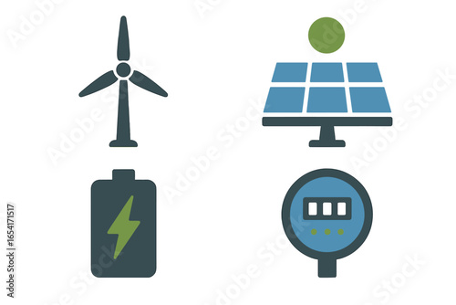 Wind turbine, solar panel, battery, and energy meter for clean power generation and storage