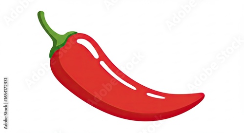 Vibrant Red Chili Pepper with Green Stem Isolated on White