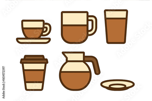 Stylized coffee cups and serving ware collection in warm neutral tones