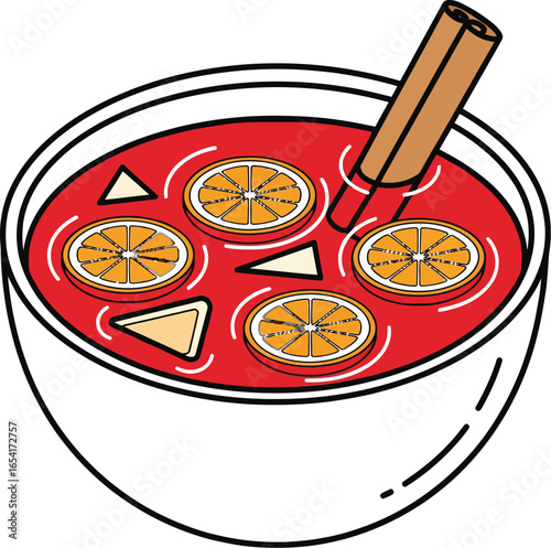 Warm Winter Drink, Festive Mulled Wine Illustration, Cozy Hot Beverage, Christmas Punch Clipart, Spiced Orange Cider Graphic