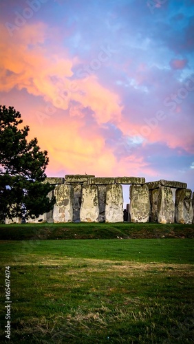 Ancient stone circle at sunset