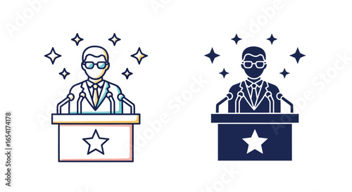 Public speaking orator speech podium icon design concept