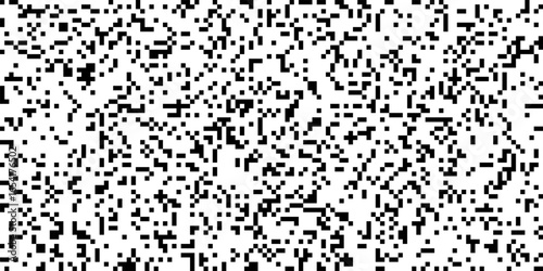 Abstract pixel geometric background. Black and white random square and rectangle shapes in digital style. Seamless texture pattern for tech, cyber, game UI. Vector illustration.