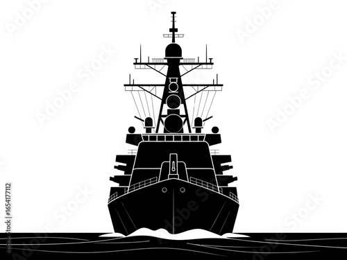 Silhouette of a Military Warship on the Sea Front View Naval Vessel Illustration Maritime Defense Powerful Vessel Modern Warfare Armed Forces