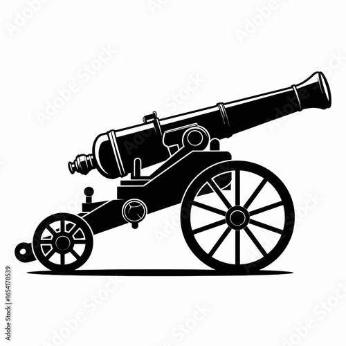 Vintage cannon illustration in black and white detailed vector graphics ancient weaponry defense and historical warfare concepts and themes